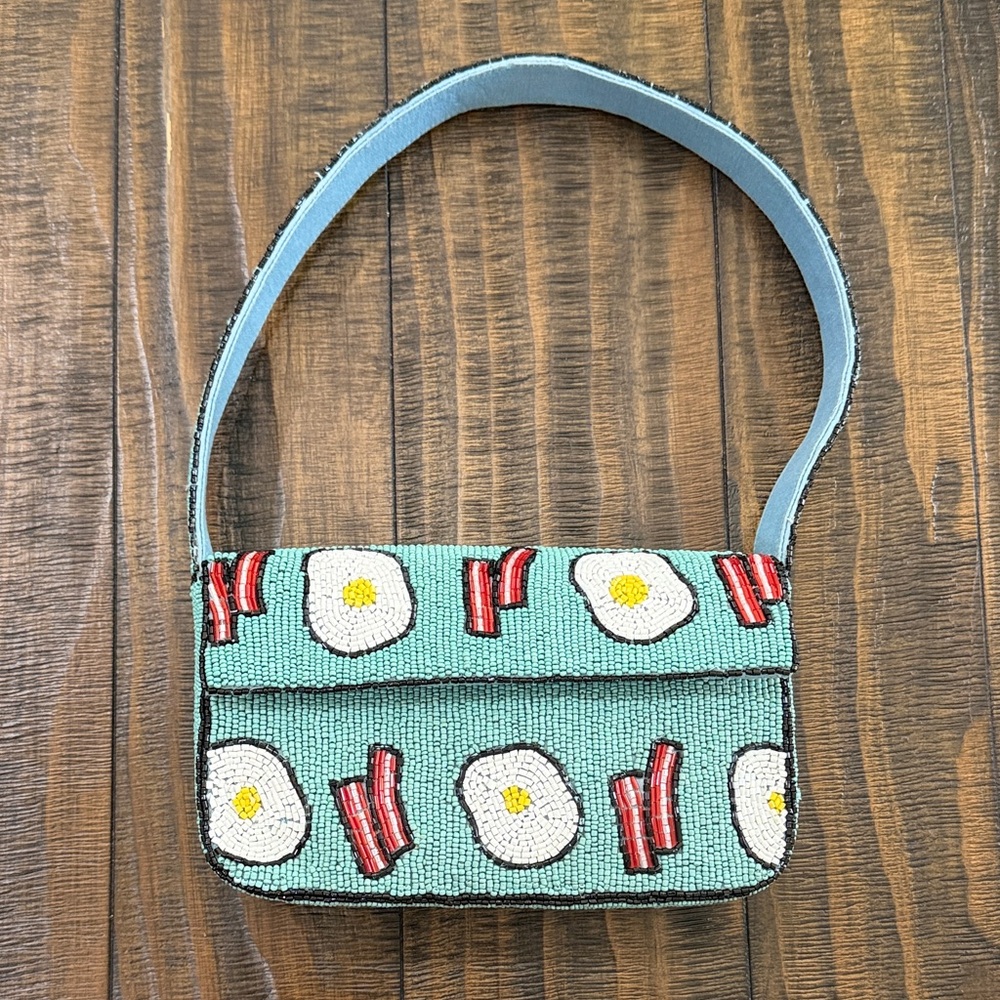 NWOT Anthropologie The Fiona Beaded Bag Bacon & Eggs Shoulder Purse RARE